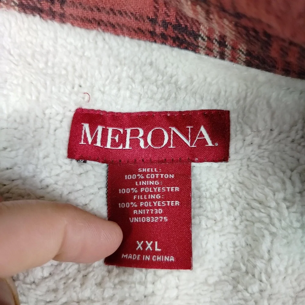 Merona Shacket Mens 2XL Red Plaid Flannel Sherpa Lined Cabincore Lumberjack
